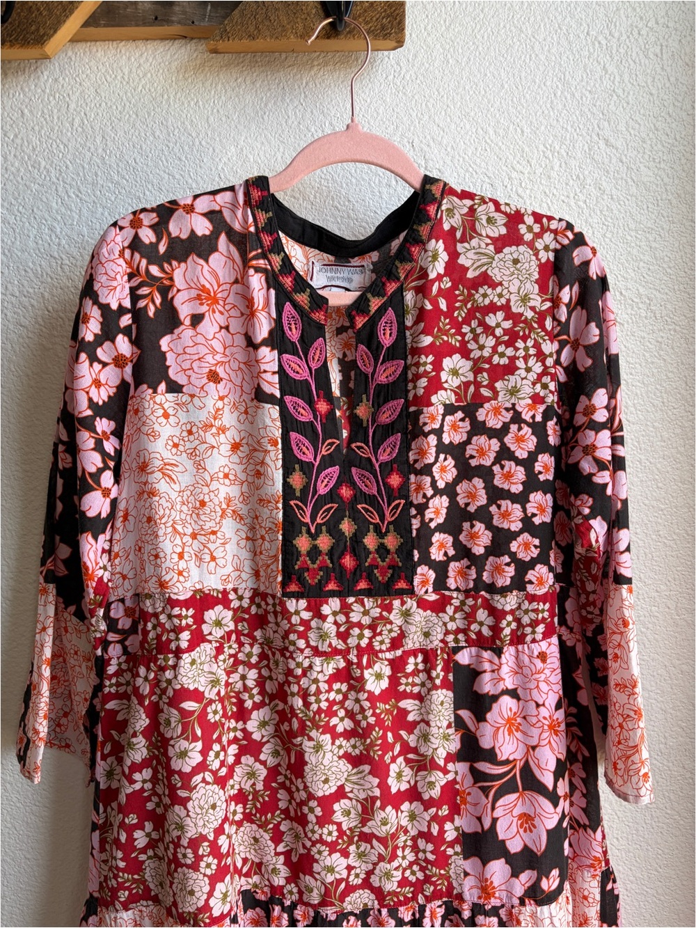 Johnny Was Flora Tie Back Patchwork Cotton Midi Dress Small - Picture 6 of 11